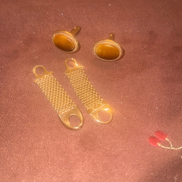 🐈⬛ Vintage Swank Tigers Eye Gold Tone Cufflinks - Picture 3 of 5
